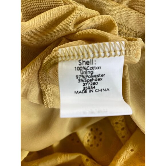 Yellow Eyelet Short Sleeve Dress Small 100% Cotton‎ Western Prairie Boho Doll - Picture 4 of 4
